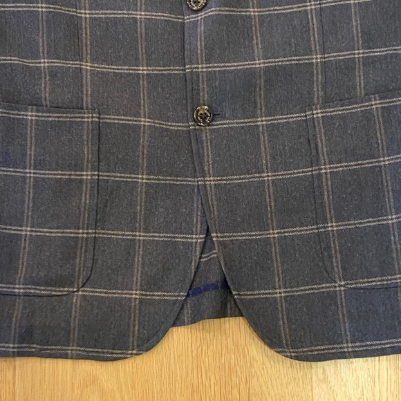 Tasso Elba Mens 2 Button Grey Sport Coat w Tan Window Pane Plaid / L 42-44 - Picture 7 of 16